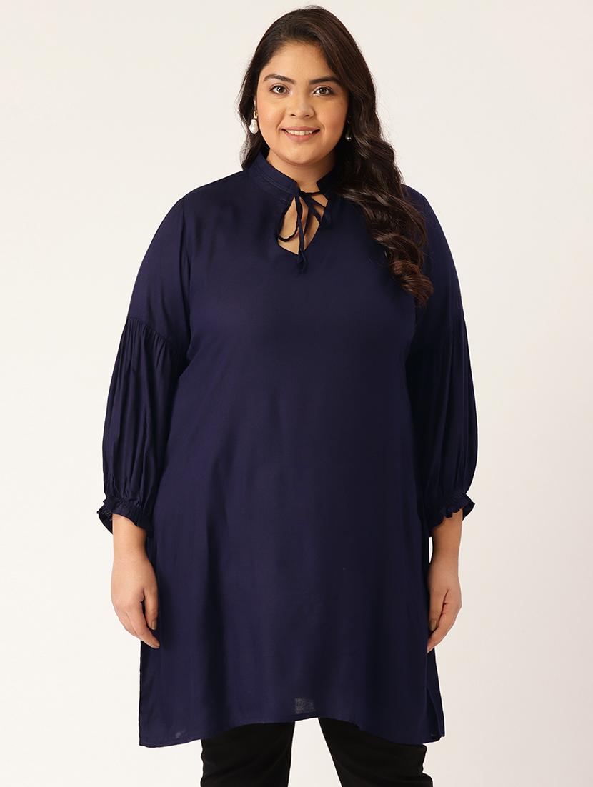 tie up neck polka dot plus tunic - 18270657 -  Zoom Image - 0