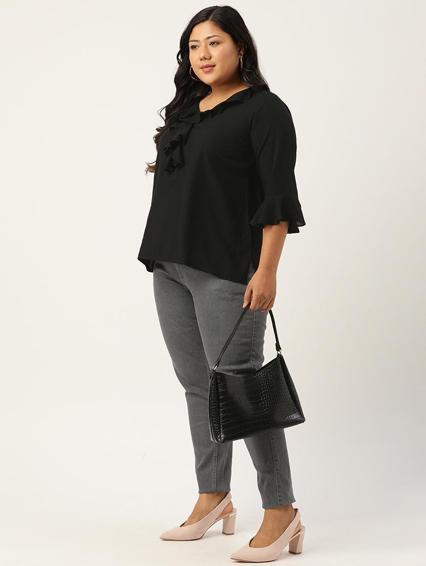 women's straight v neck top - 18271933 - Standard Image - 3