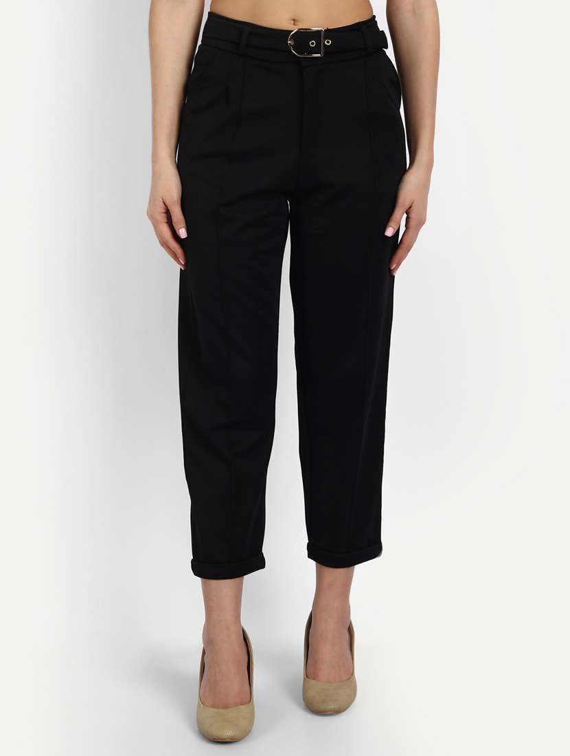 women solid mid rise trouser