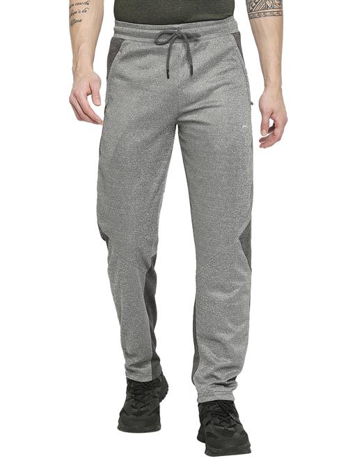 grey melange  full length track pant - 18273557 -  Standard Image - 0