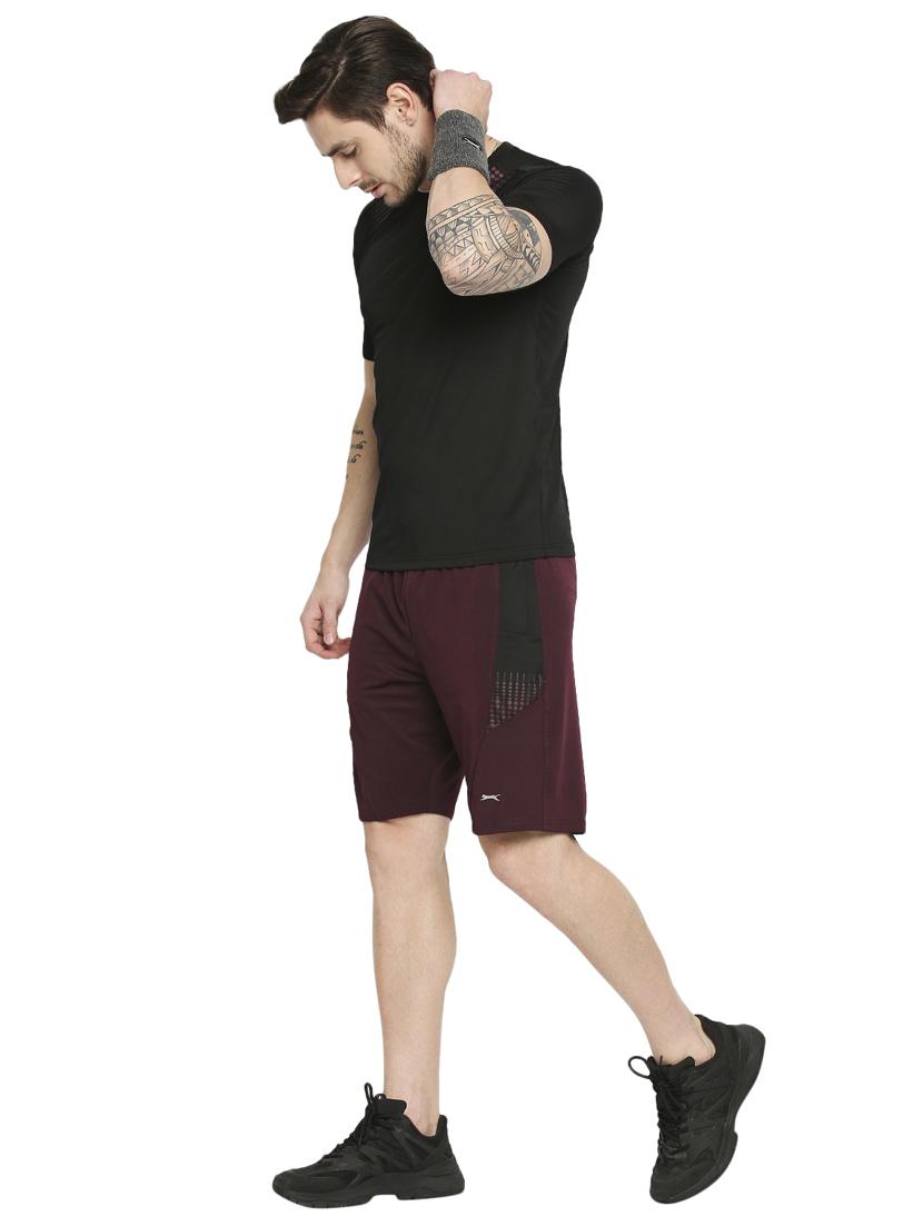 maroon color-blocked short - 18273642 - Standard Image - 3