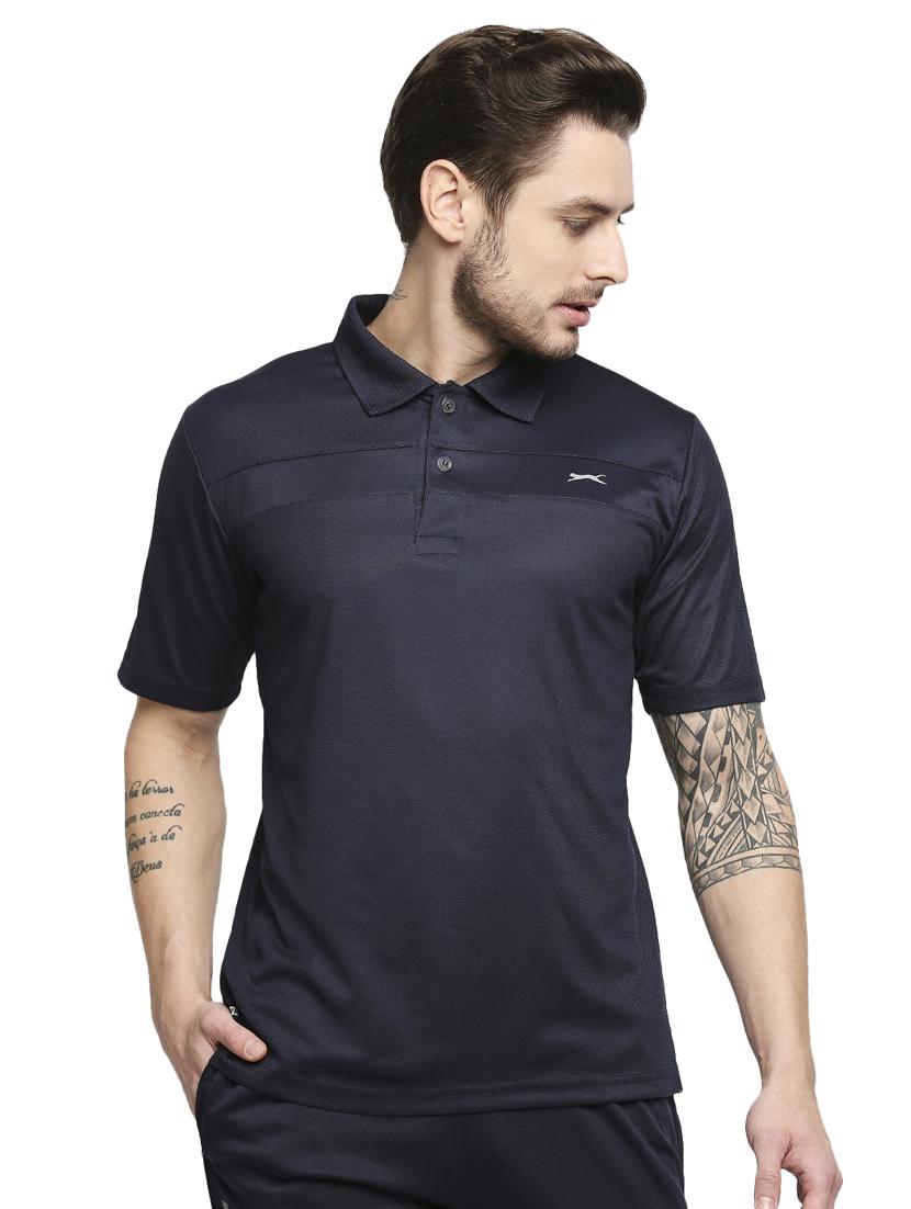 dark-blue solid polo t-shirt - 18273669 -  Zoom Image - 0