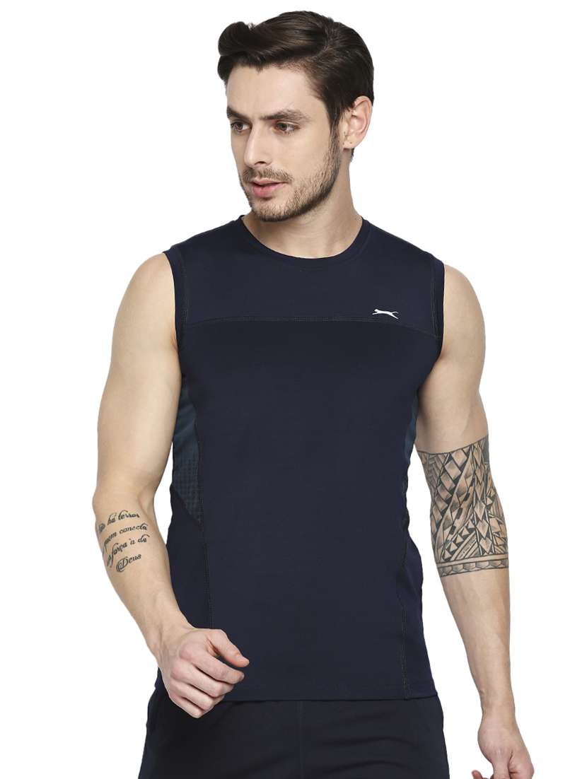 navy blue color-blocked t-shirt - 18273687 -  Zoom Image - 0