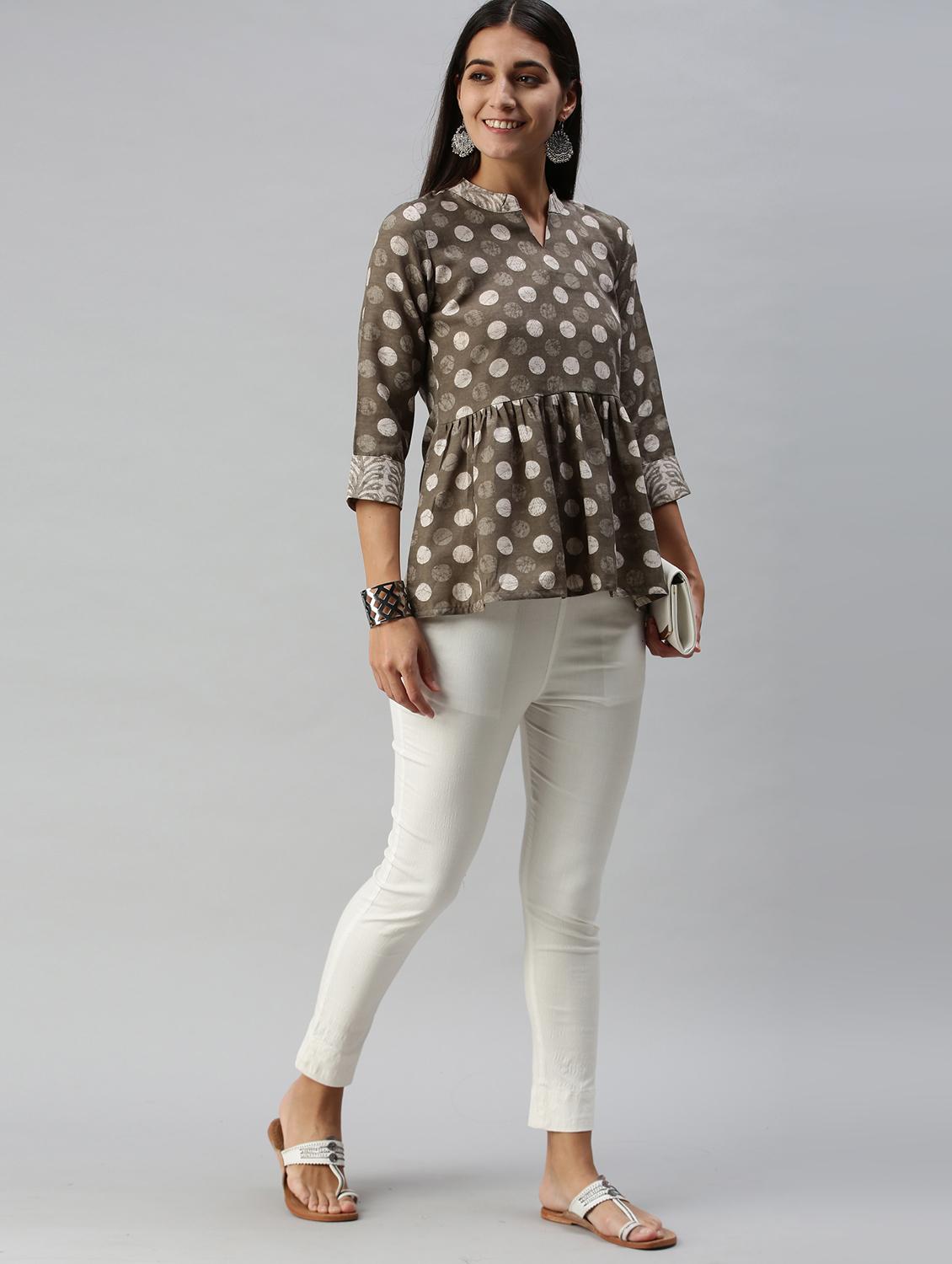 mandarin neck printed top - 18274837 - Standard Image - 3