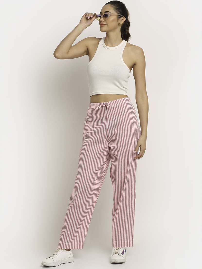women stripes calf length tailored pants - 18274924 - Standard Image - 3