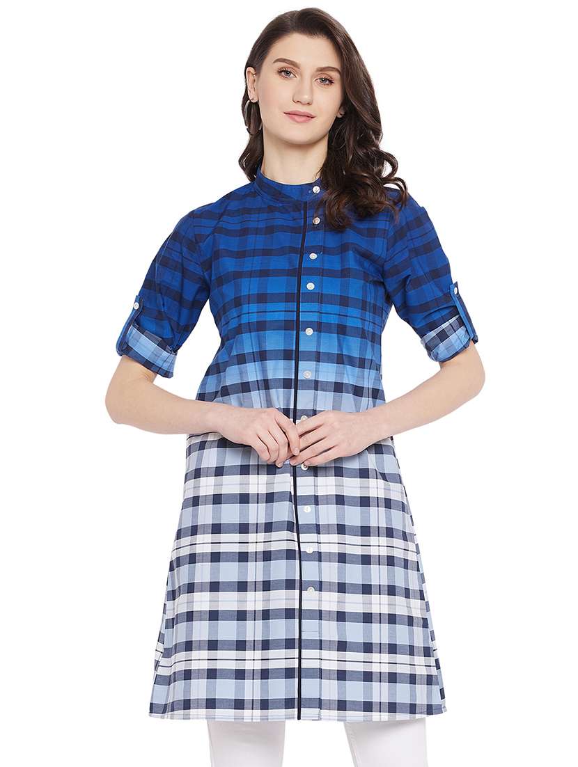mandarin neck checkered  tunic