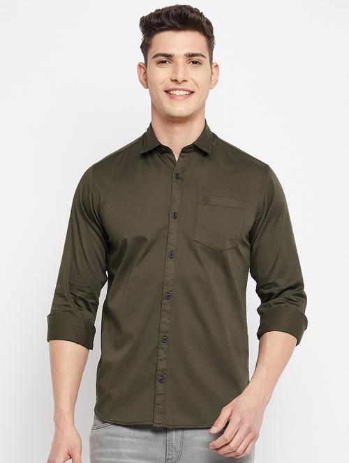 olive-green solid formal shirt - 18276070 - Standard Image - 0