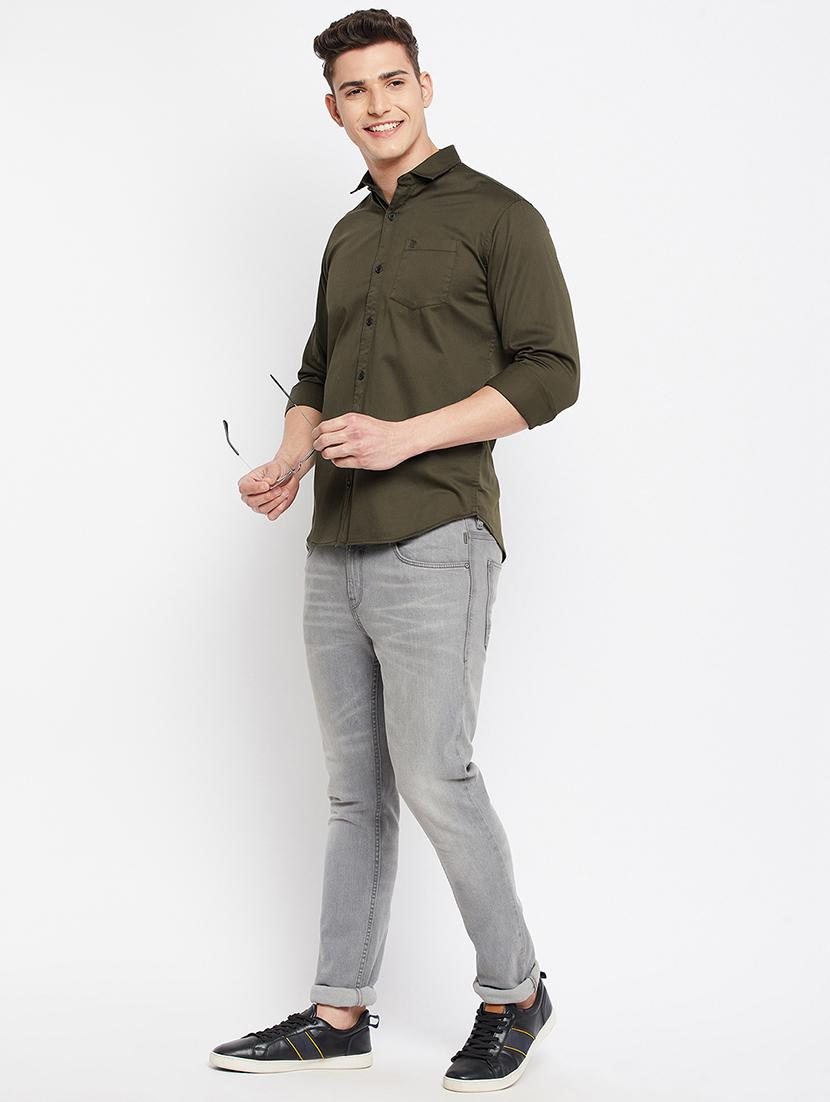 olive-green solid formal shirt - 18276070 - Standard Image - 3