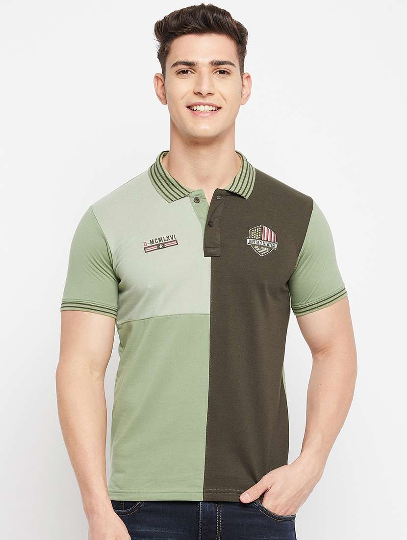 green color-blocked polo t-shirt - 18276106 -  Zoom Image - 0