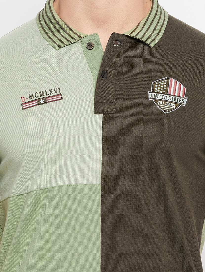 green color-blocked polo t-shirt - 18276106 - Standard Image - 3
