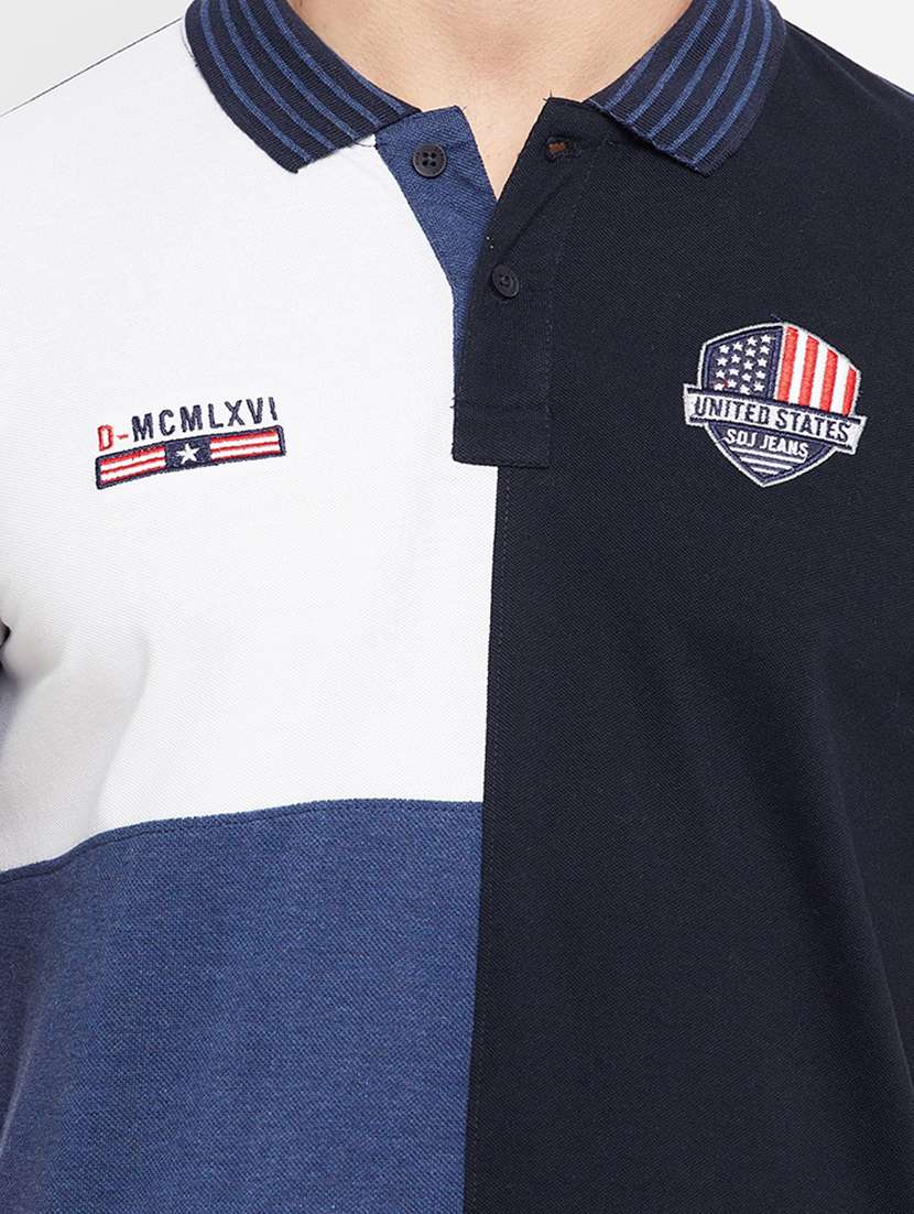 navy blue color-blocked polo t-shirt - 18276107 -  Standard Image - 3