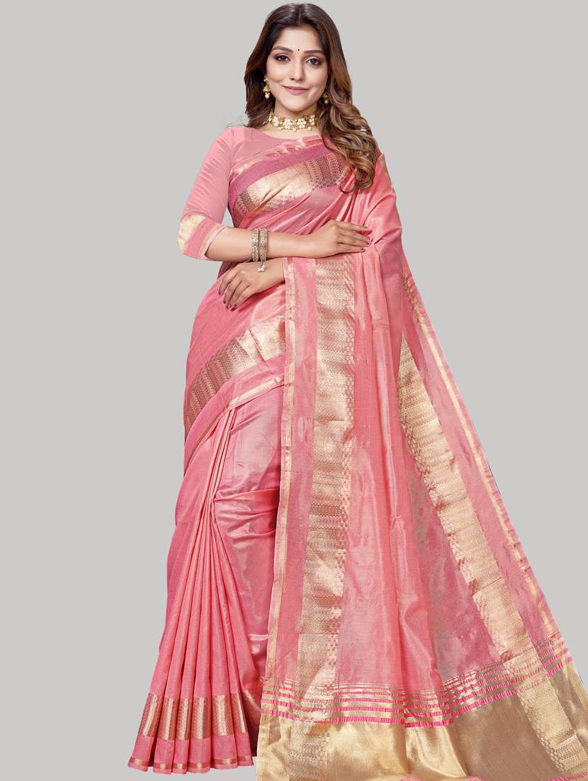 women's self design pink colored saree with blouse