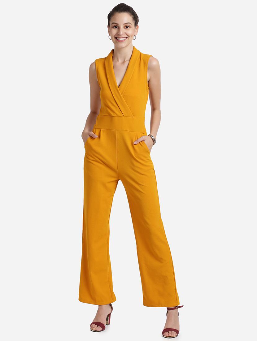 overlap neck solid full leg jumpsuit - 18276748 - Zoom Image - 0