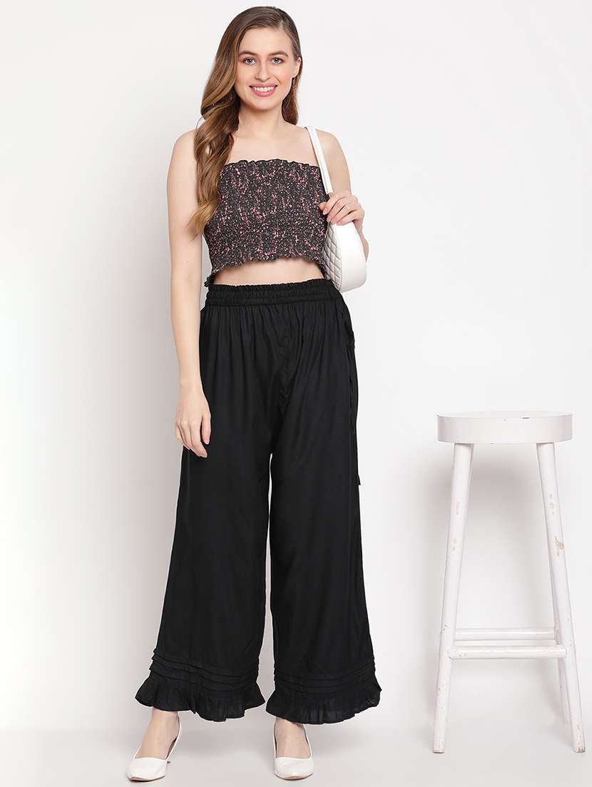 mid rise solid gather detail palazzo - 18277279 - Standard Image - 3
