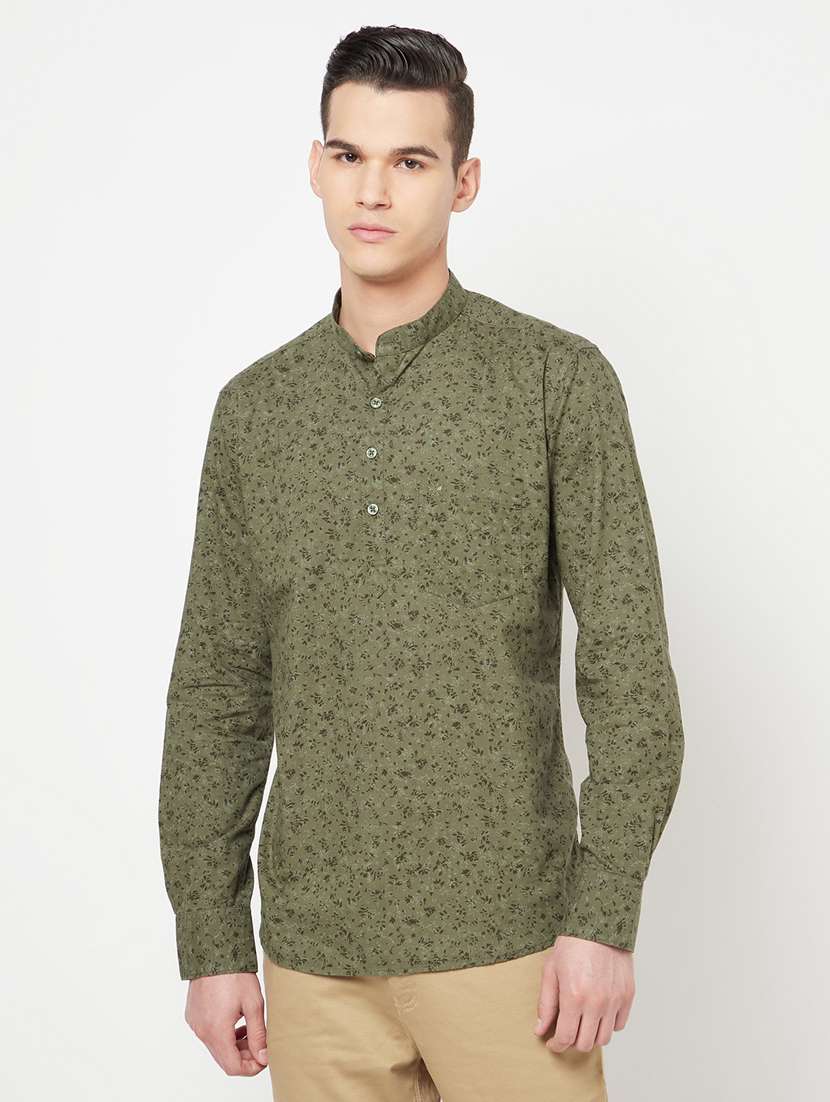 olive-green printed short kurtas