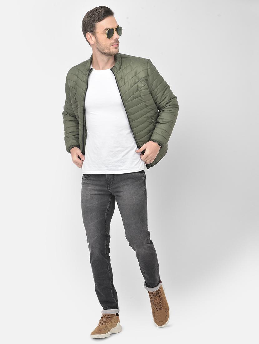 olive green solid quilted jacket - 18277558 - Standard Image - 3