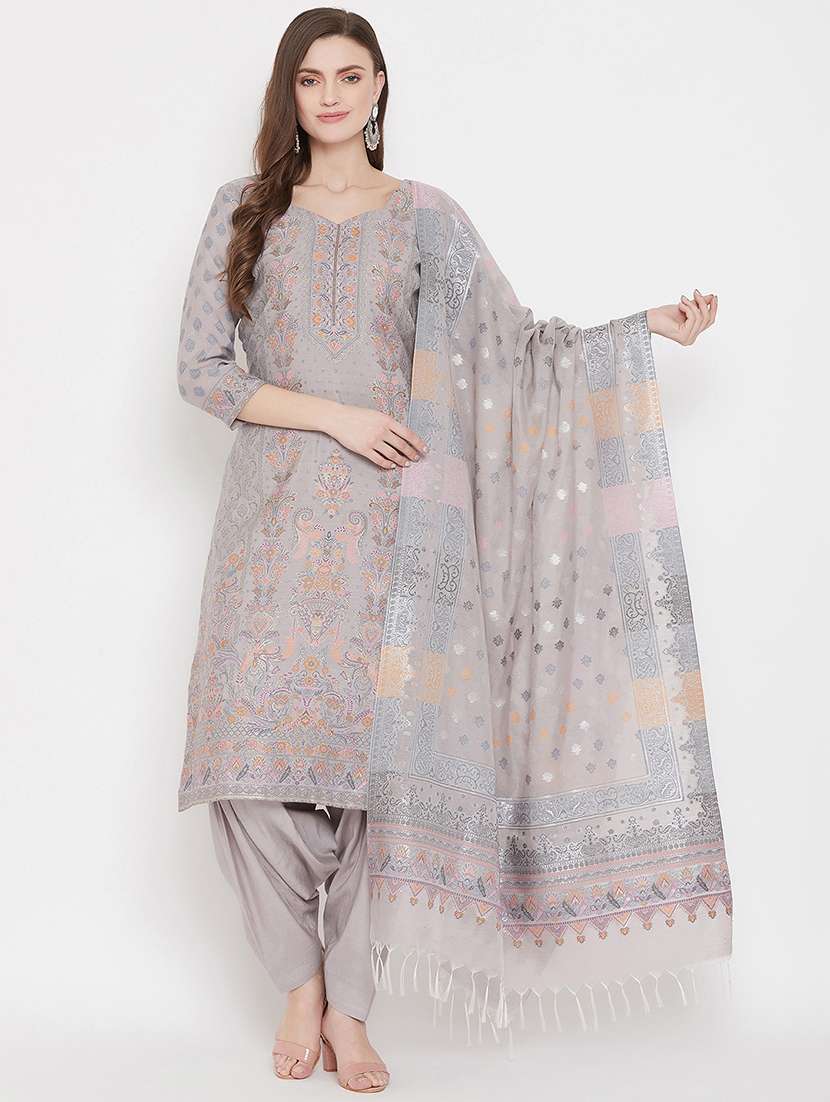 Buy online Grey Cotton Salwar Suit Unstitched from Suits & Dress