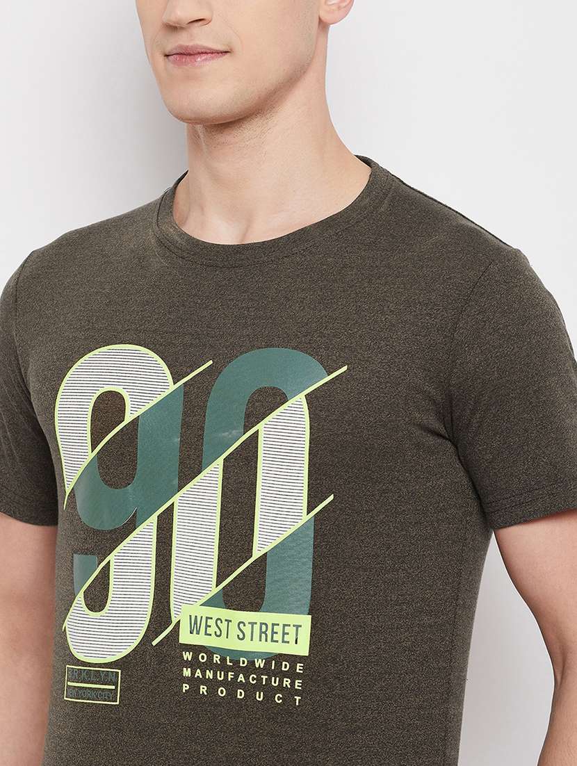 olive-green chest-printed t-shirt - 18280598 - Standard Image - 3