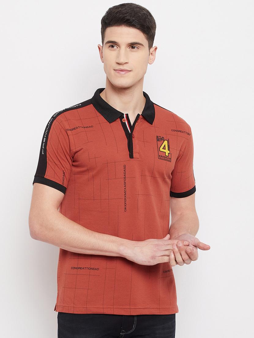peach printed polo t-shirt - 18280599 - Zoom Image - 0