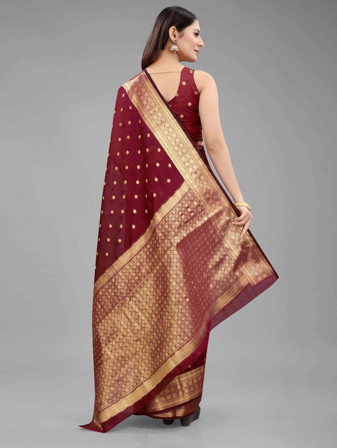 women's polka dots red colored saree - 18280756 -  Standard Image - 3