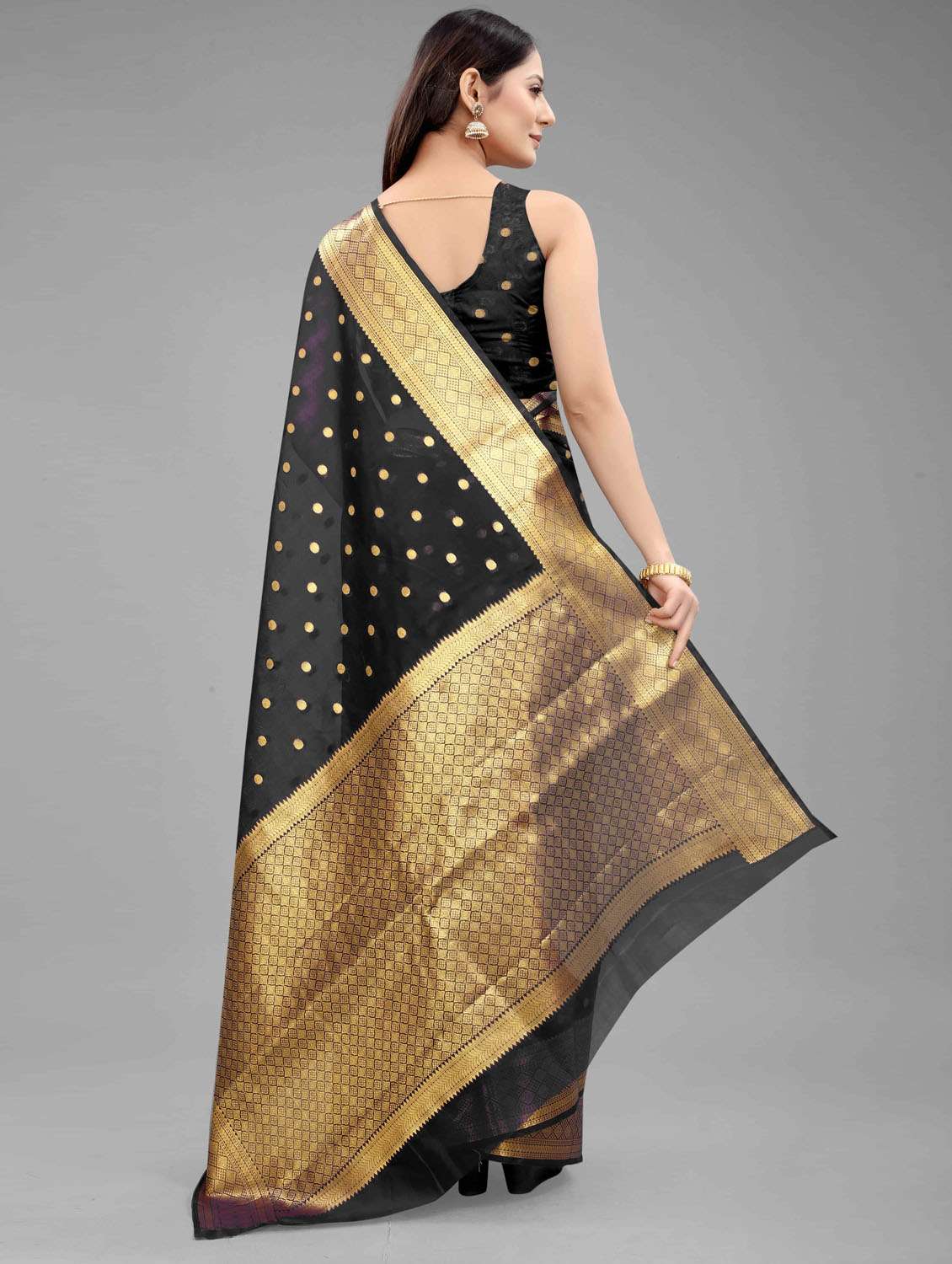 women's polka dots black colored saree - 18280757 -  Standard Image - 3