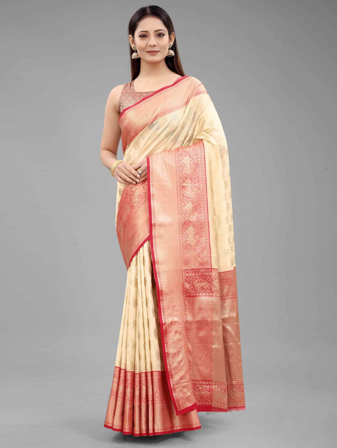 women's floral white colored saree