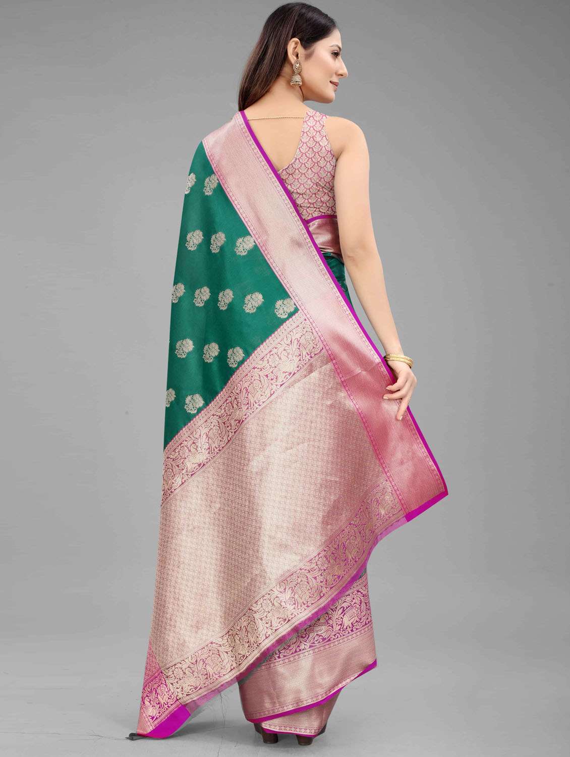 women's self design bottle green colored saree with blouse - 18280793 -  Standard Image - 3