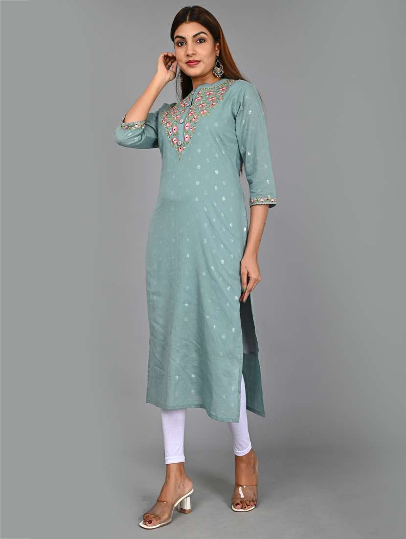 Grey Cotton Blend Kurta Legging  Set