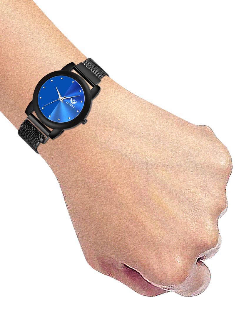 lorenz blue dial & black magnetic mesh strap watch for women & girls - 18281319 - Standard Image - 5