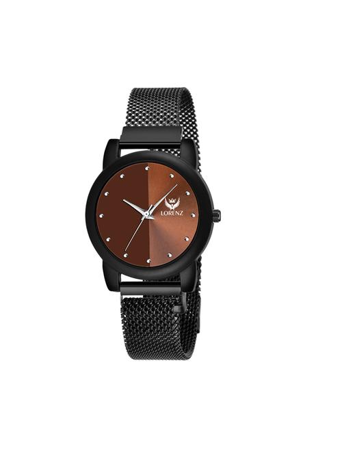 lorenz brown dial & black magnetic mesh strapc watch for women & girls - 18281321 - Standard Image - 0