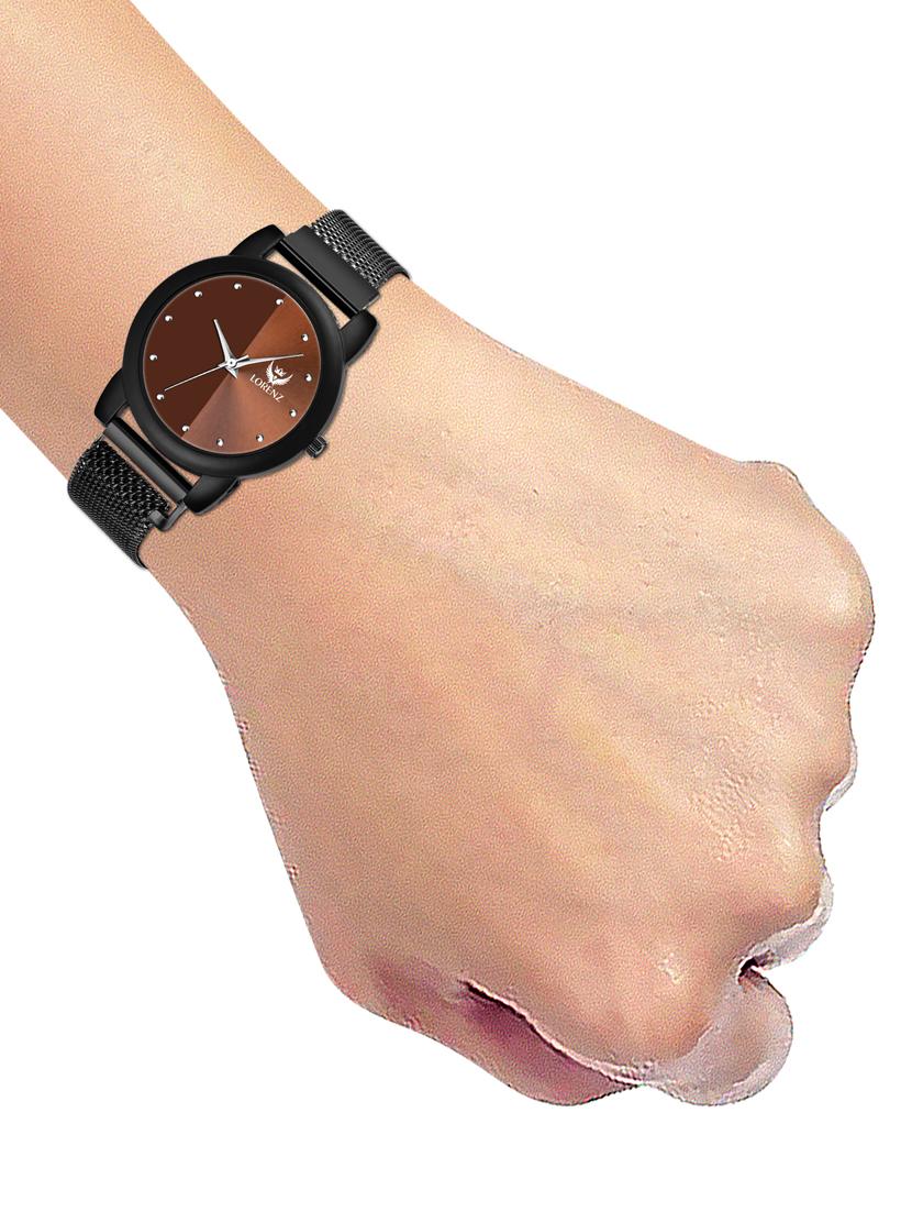 lorenz brown dial & black magnetic mesh strapc watch for women & girls - 18281321 - Standard Image - 5