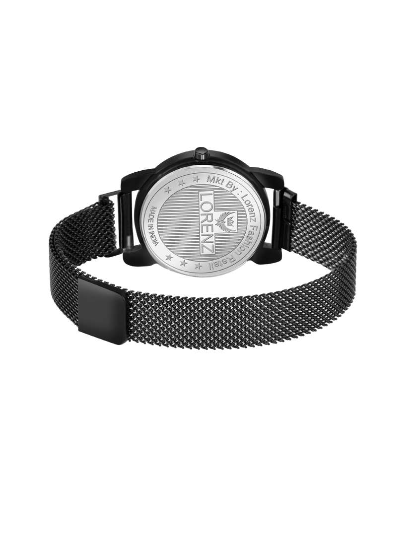 Lorenz Black Dial & Black Magnetic Mesh Strap Watch For Women & Girls 