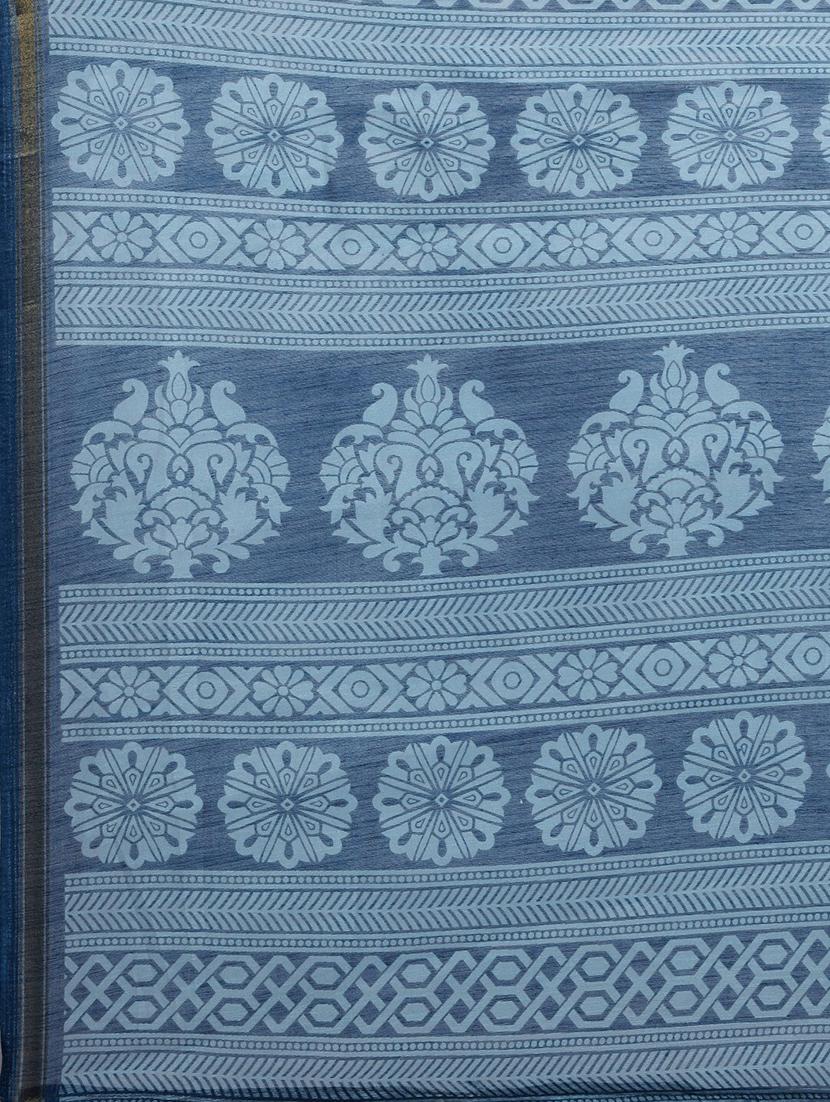 blue cotton blend printed saree - 18281915 - Standard Image - 5