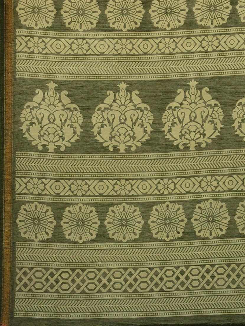 olive block printed saree - 18281917 - Standard Image - 5
