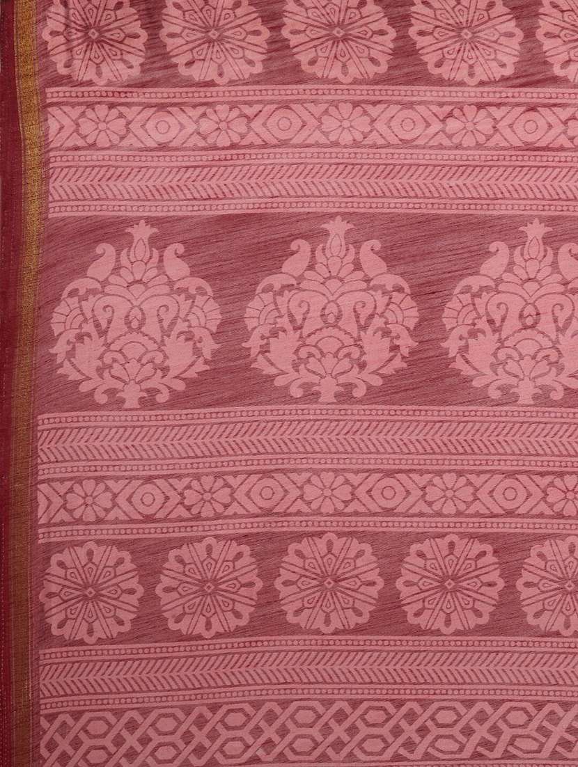 maroon cotton blend printed saree - 18281918 -  Standard Image - 5