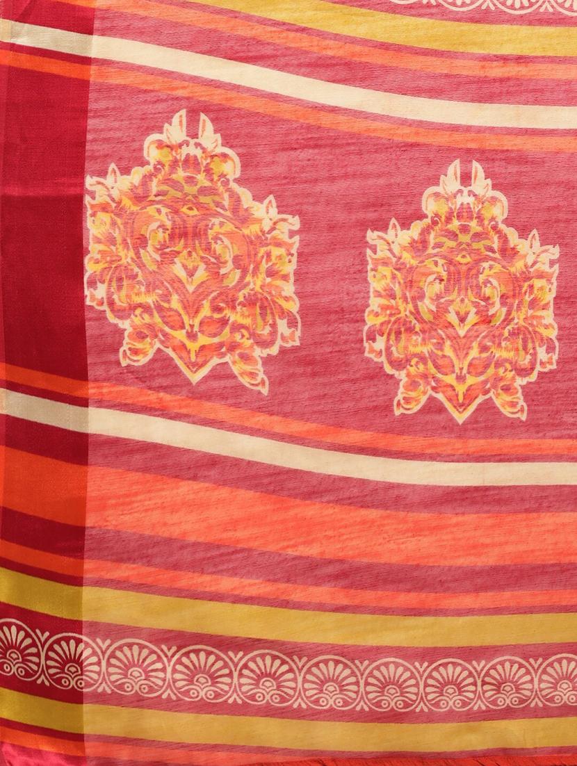 women's block print mustard colored saree - 18281926 - Standard Image - 5