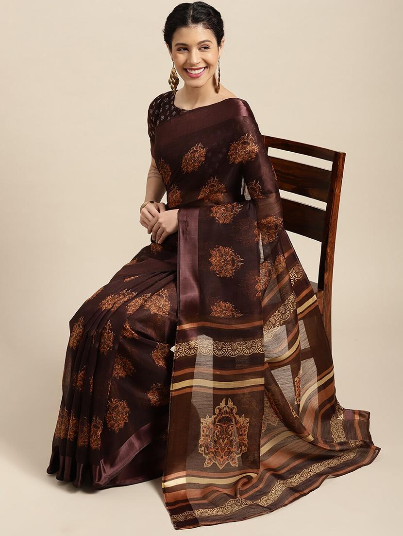 ethnic motifs printed saree - 18281927 -  Zoom Image - 0