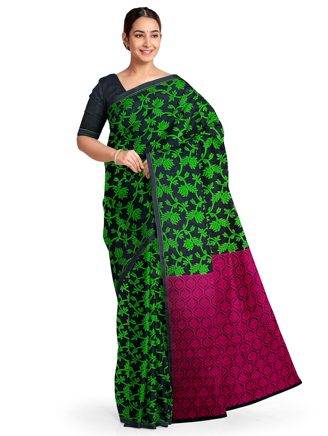 green linen handloom saree - 18282302 -  Zoom Image - 0