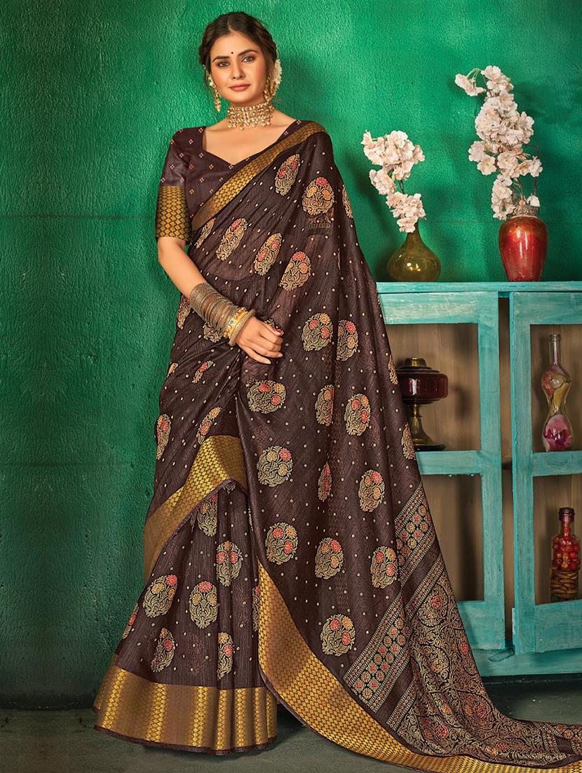 brown cotton saree with blouse