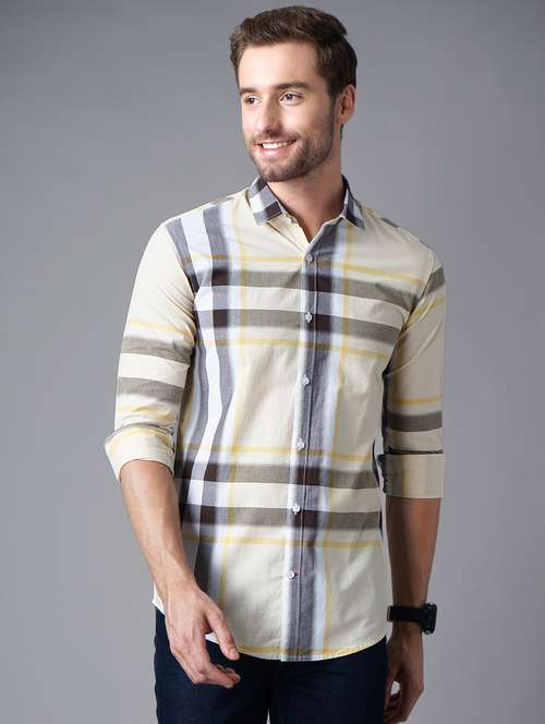 yellow checkered casual shirt - 18283665 - Standard Image - 0