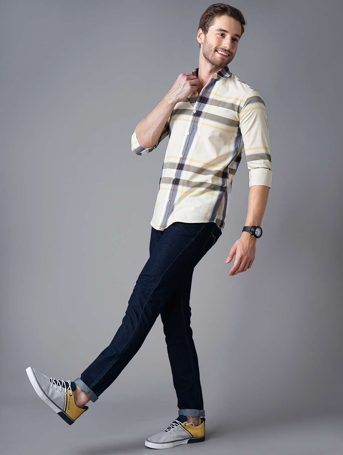 yellow checkered casual shirt - 18283665 - Standard Image - 3