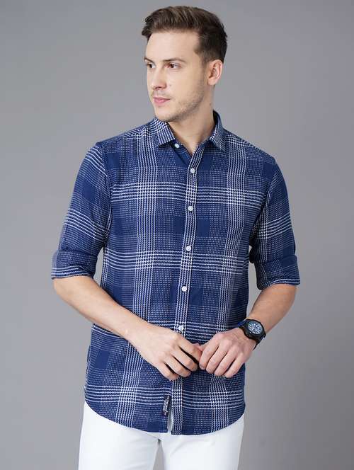 navy-blue checkered casual shirt - 18283669 - Standard Image - 0