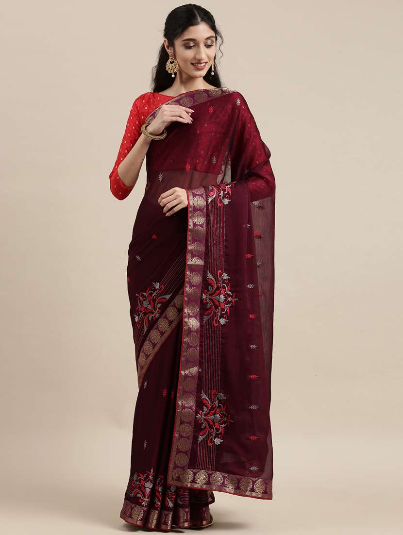 women's embroidered saree with blouse - 18283828 -  Zoom Image - 0