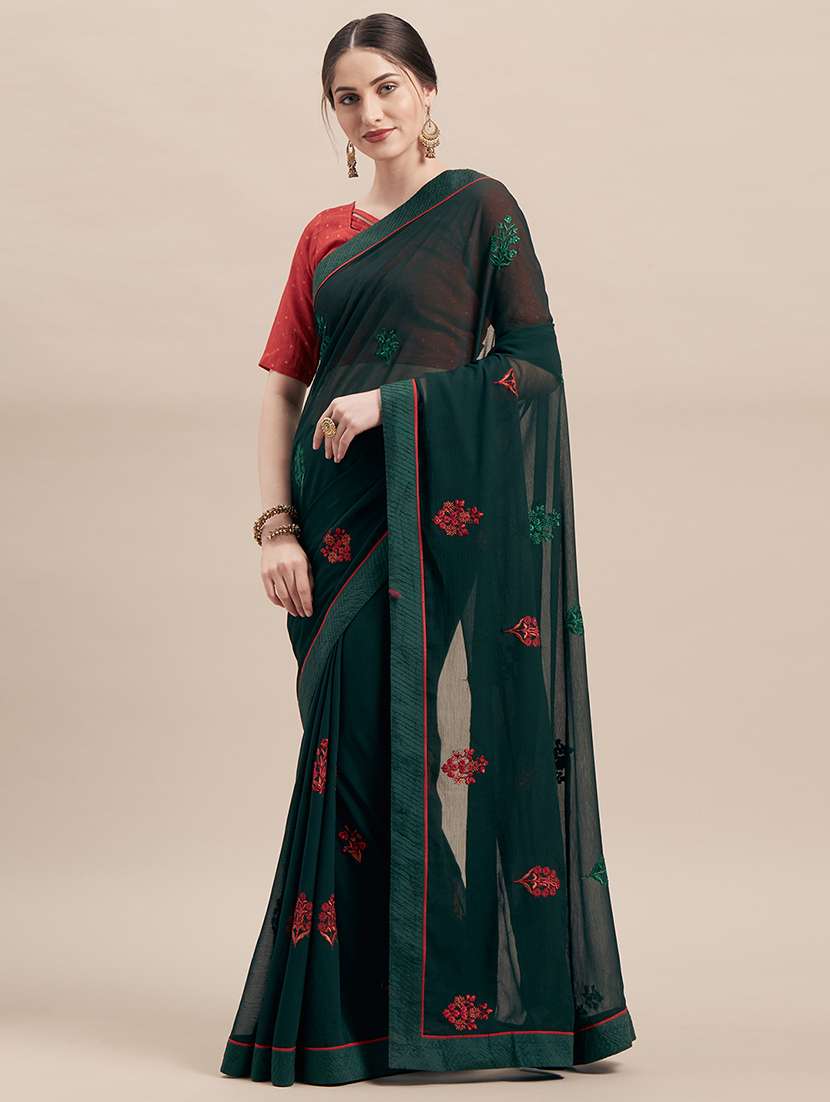 green chiffon embroidered saree - 18283875 -  Zoom Image - 0