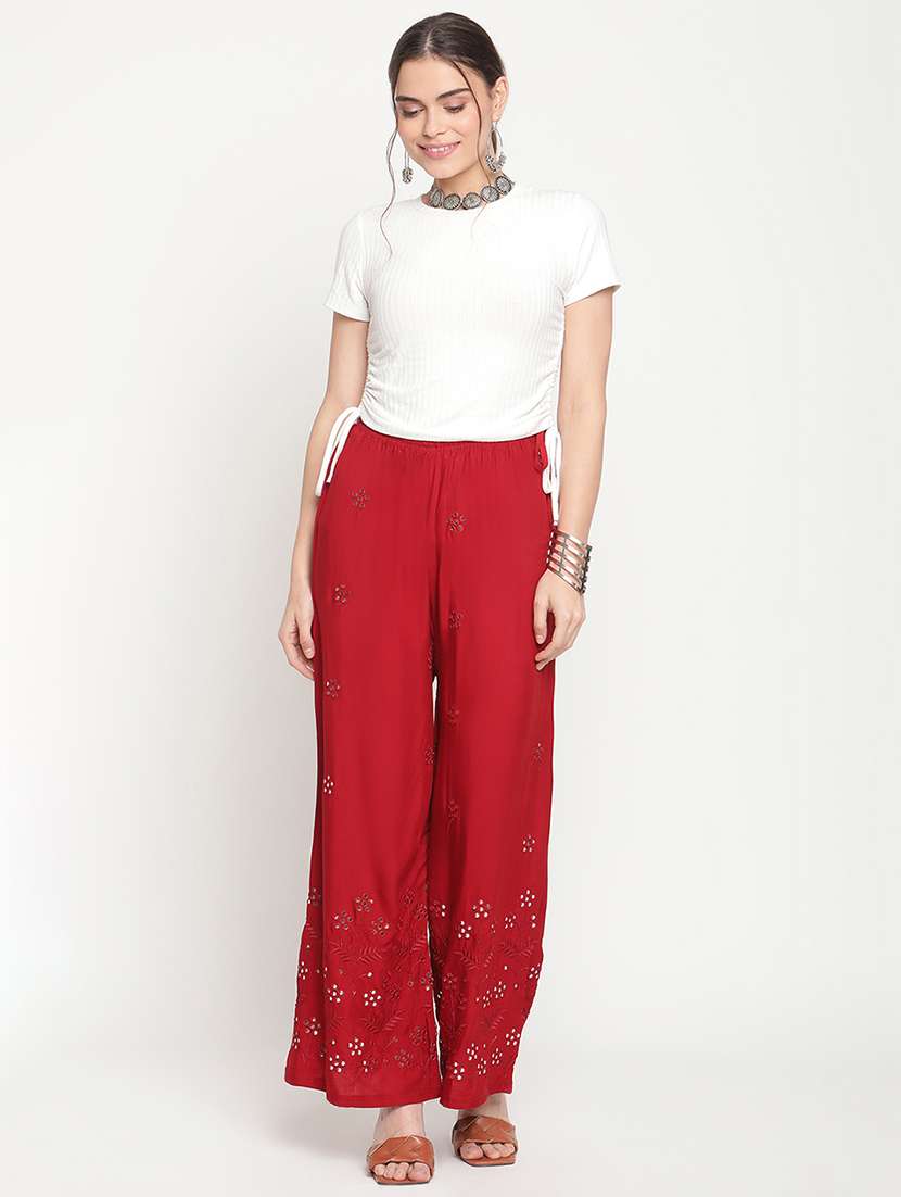 mid rise embroidered detail palazzo - 18283958 -  Standard Image - 3