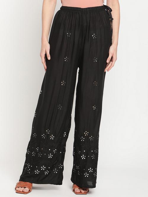 mid rise embroidered detail palazzo - 18283960 - Standard Image - 0