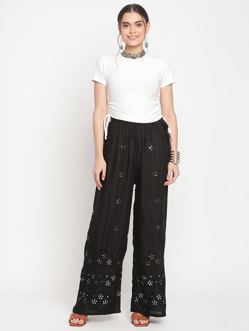 mid rise embroidered detail palazzo - 18283960 - Standard Image - 3