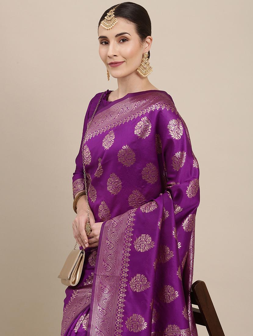 purple silk blend banarasi saree with blouse - 18284265 - Standard Image - 3