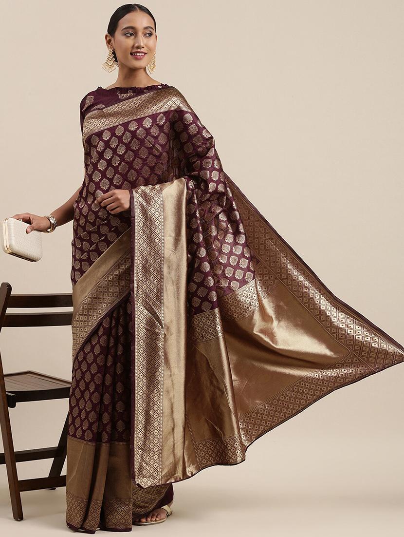 burgundy silk blend saree - 18284517 - Zoom Image - 0
