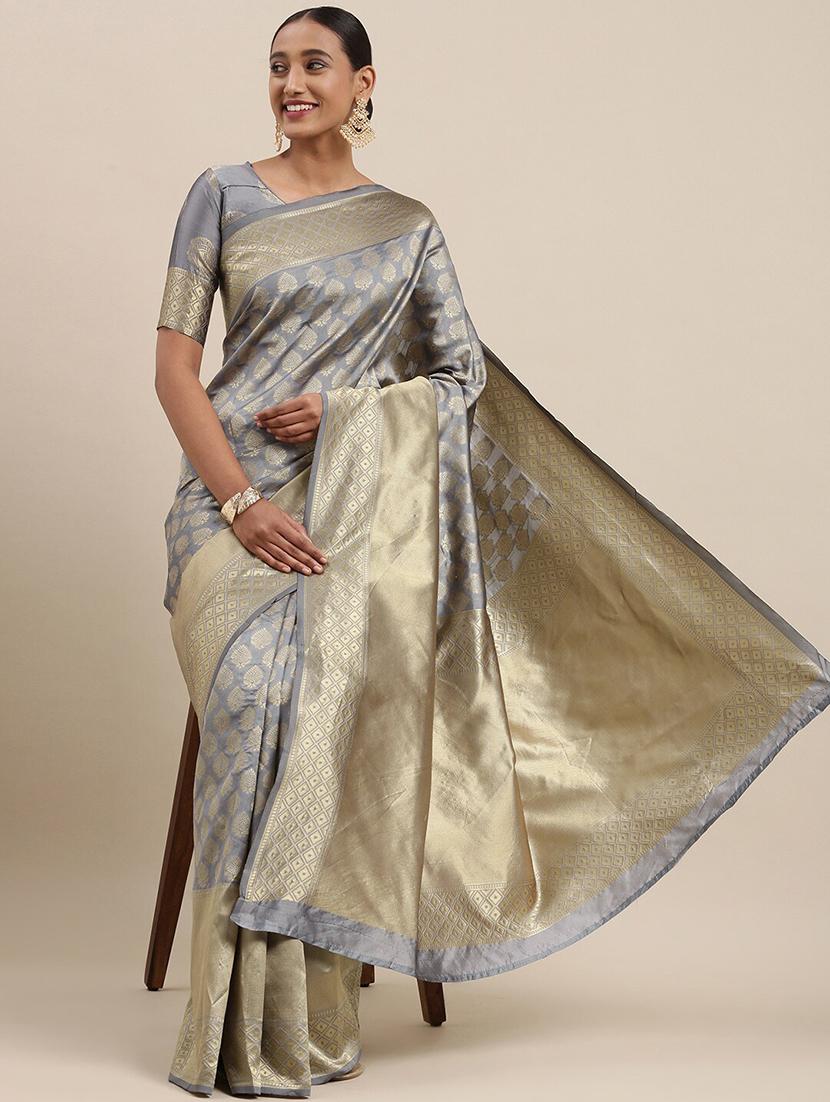 grey silk blend saree - 18284519 -  Zoom Image - 0
